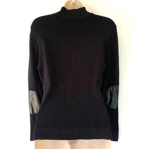 Yuka Full Zip Faux Leather Inset Black Sweater M - Picture 3 of 8